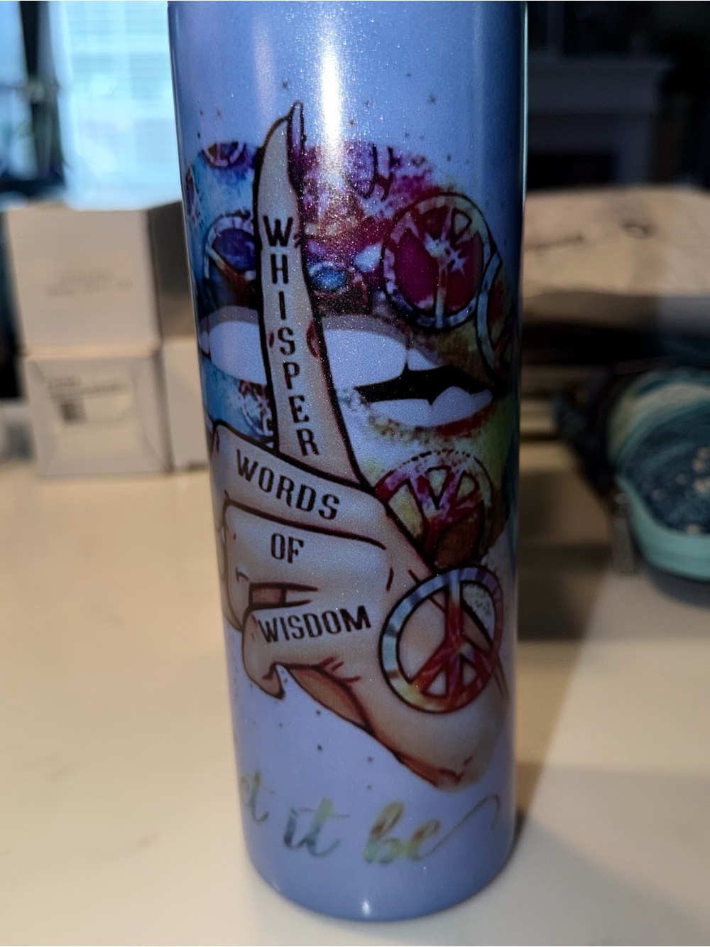 Blue Peace Sign & Whisper Words Travel Tumbler - Picture 2 of 2